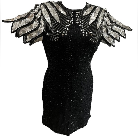SCALA Silk Beaded Sequin Dress Black Size XL - Picture 1 of 5